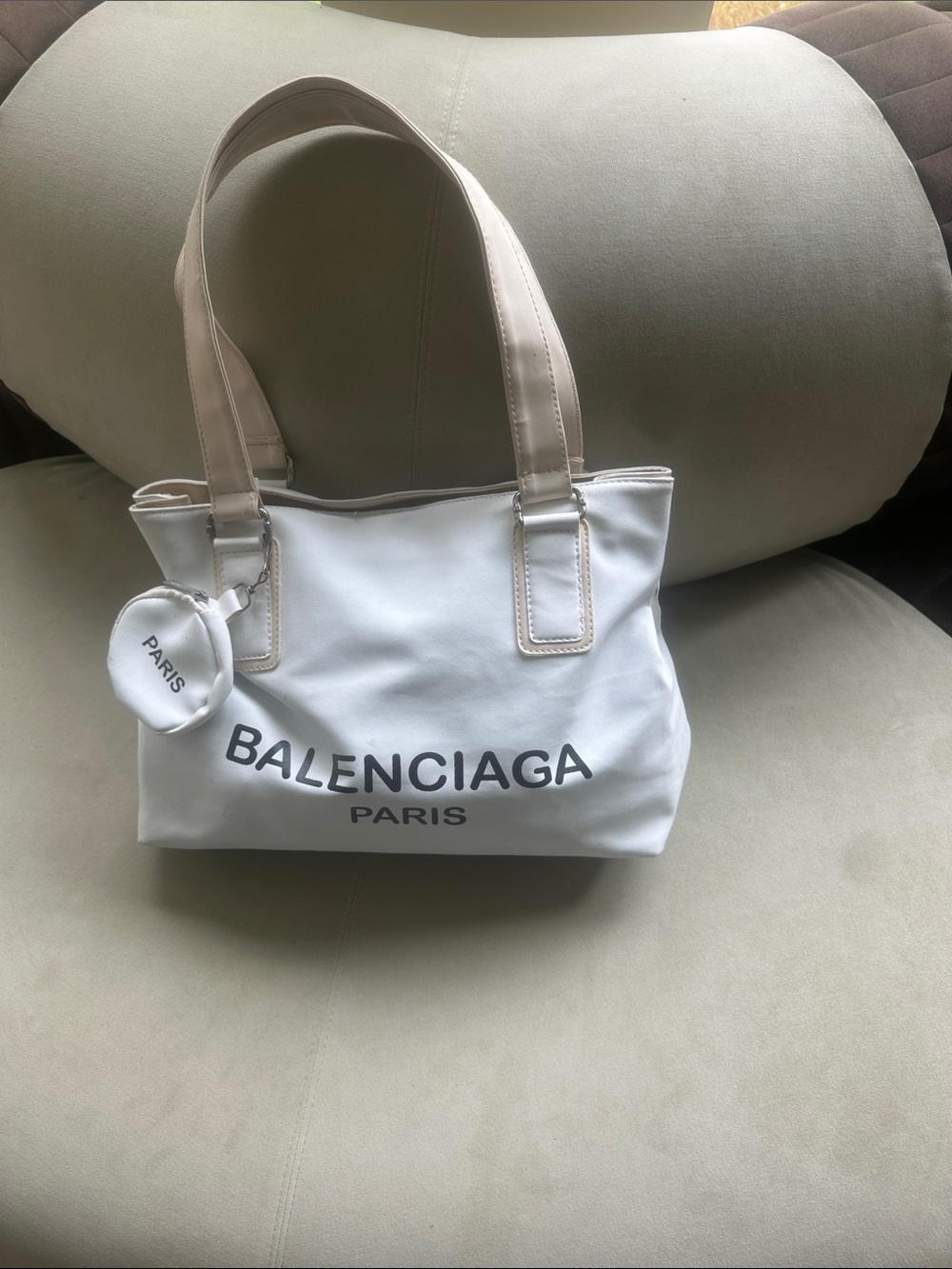 White Tote with Beige Straps